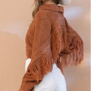 Blue B Fringed western V-Neck Sweater in Brown